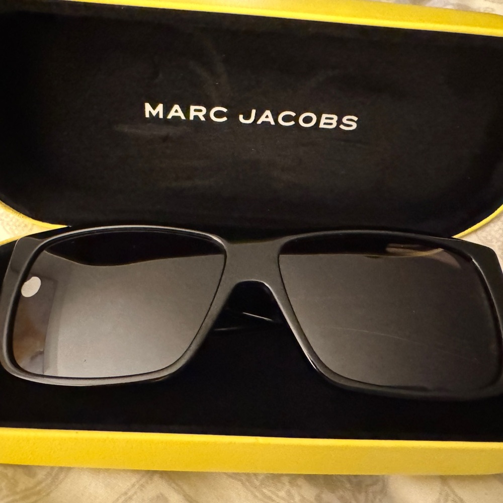 Marc Jacobs Glossy Black Square Sunglasses with Dark Lenses